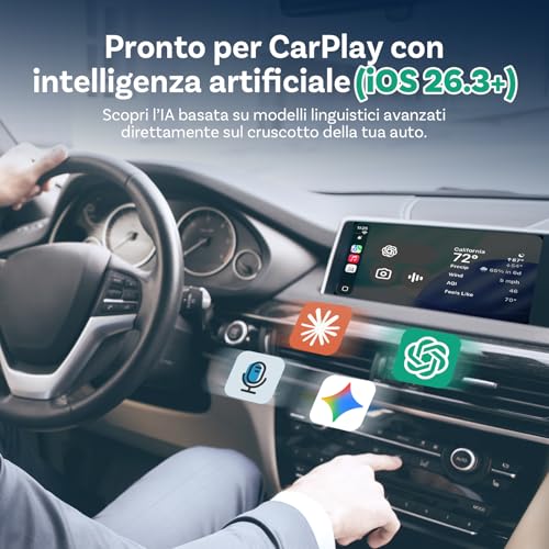 OTTOCAST Mini Core Adattatore Wireless 2 in 1 per CarPlay e Android Auto, Dongle Compatto con Wi-Fi 6 e Bluetooth 5.4, Pulsante Smart Switch, Connessione Automatica