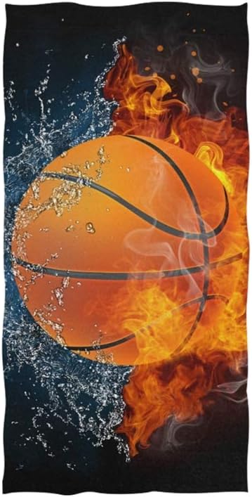 Basketball in Fire and Water Hand Towel Washcloth Bath Towel for Face Gym Hotel Spa