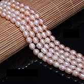 Pearl Beads Natural Oval Freshwater Cultured Pink Pearl Loose Beads Quality Rank AA for Jewelry Making Necklace Bracelet Gift 5-6 mm 14.2 inches (2 Strands)