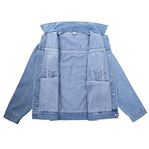 Zuozee Jean Jacket Womem, Denim Jacket Men, Boyfriend Jacket Denim Oversized, Pockets Inside - Long Sleeves - Loose Fit - Thumbnail 3
