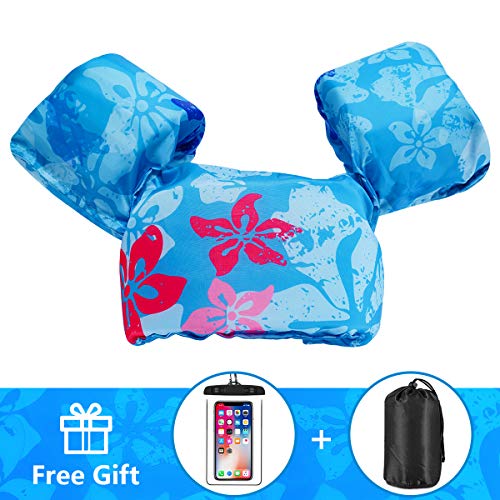 AmazeFan Kids Swim Life Jacket Vest for Swimming Pool, Swim Aid Floats with Waterproof Phone Pouch and Storage Bag,Suitable for 30-50 lbs Infant/Baby/Toddler,Children Puddle/Sea Beach Jumper