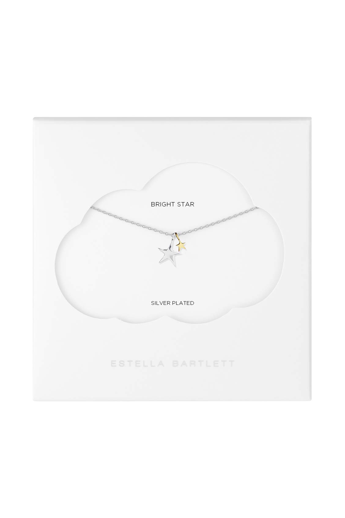 Estella Bartlett Two Tone Double Star Necklace – Silver Plated Layered Star Pendant Necklace for Women, Dainty Everyday Jewellery Gift