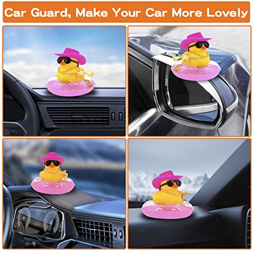 Ducks for Cars - Rubber Duck for Dashboard of Car, Yellow Duck Car Dashboard Decorations, Squeak Ducks Toys Car Ornaments Car Décor Accessories with Hat Swim Ring Necklace Sunglasses, Red White Dot