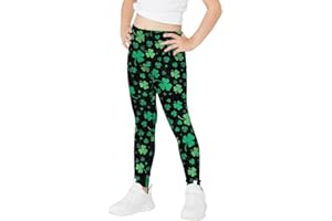 Eciodci Girls St. Patrick's Day Shamrock Leggings 3D Printed Irish Green Clover Leaves Pants High Waist Stretchy Soft Tights
