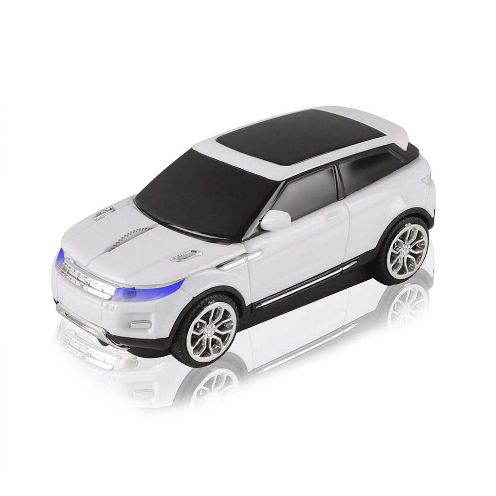 3C Kingdom 2.4GHz Wireless Mouse Cool Sports SUV Car Shaped Mouse 1603DPI Optical Office Portable Travel Mice with USB Receiver for PC Computer Laptop (White)