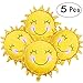 28 Inch Shiny Gold Sun Smiley Face Foil Mylar Balloons Sunshine Helium Balloons Sunny Wedding Favors Summer Theme Party Decorations, 5 PC