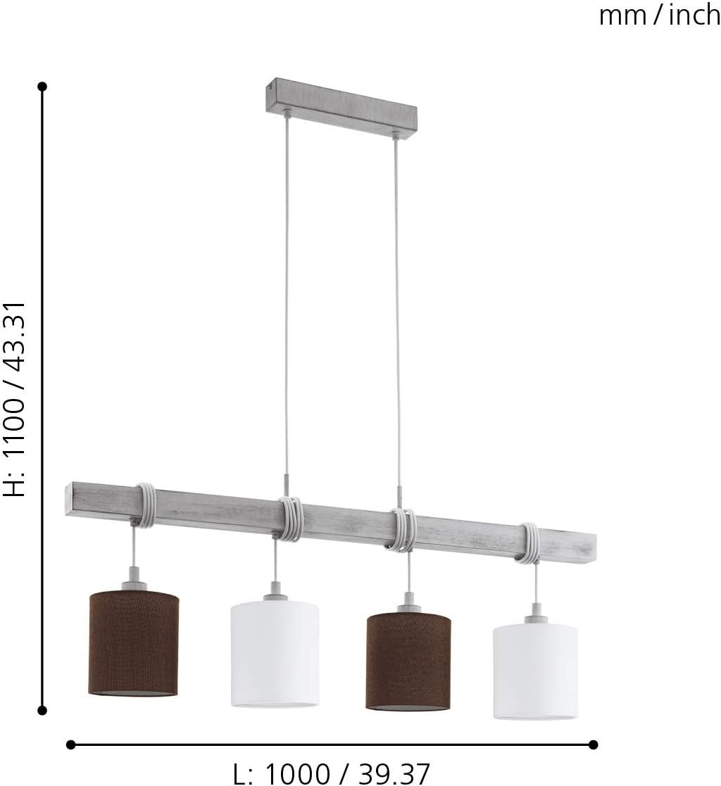 Eglo Pendant Light Townshend 2, 4-Light Hanging Lamp Vintage, Pendant Lamp Wood, Steel in White Patina and Textile - Image 5