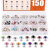Rustark 150 Sets Turquoise Rapid Rivets 15 Colors Double Cap Spots Studs Button Metal Stud Eyelets Repair Fasteners Snap Buttons for DIY Leather-Craft Bag Shoes Bracelet Dog Collar (10MM)
