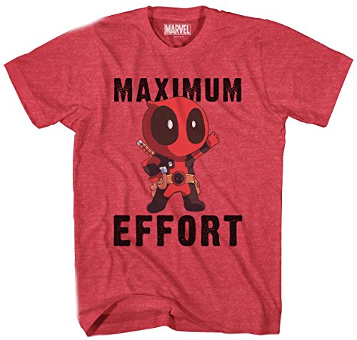 Deadpool Costumes Shirt - Marvel Deadpool Chibi Maximum Effort Men's T-Shirt (Heather Red, Extra