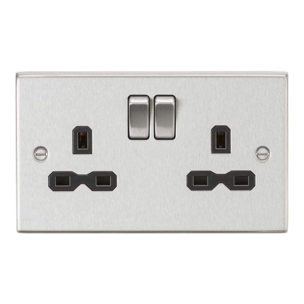 Knightsbridge 2g dp switched socket, Brushed Chrome / Black