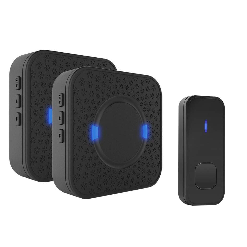 Wireless Doorbell, Kesouli Waterproof Wireless Doorbell Door Chime Kit, 2 Wall Plug-in Receivers and 1 Push Button at 1000-feet Range, 55 Chimes with LED Flash