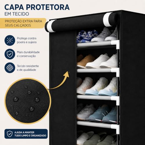 Sapateira Desmontável Preta 9 Prateleiras Organizador de Sapatos