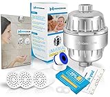 HomeRium 10-Stage Shower Filter (Chrome) | 3 Replacement Cartridge With Teflon Tape and 2 Seal | Water Softener For All Shower Head | Shower Filters For Hard Water, Nickel, Rust, Fluoride, Chlorine