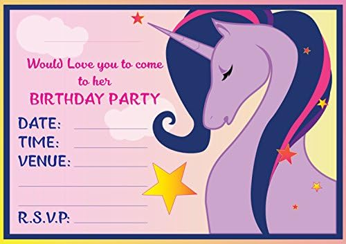 10 UNICORN THEME BIRTHDAY PARTY INVITATIONS KIDS INVITES CHILDRENS PINK GIRLS i001