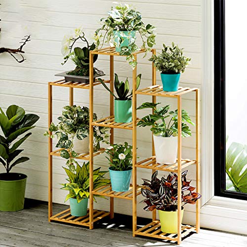 Multi-Tier Bamboo Plant Stand Plant Flower Display Rack, Wood Adjustable Planter Rack Flower Pots Holder Indoor Outdoor Flowers Shelf Organizer Storage Rack Shelving Unit, 32.7×39.4×9.8inch
