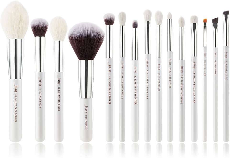 Jessup Makeup Brush Set Eye Brush Blush Concealer Blending Foundation Highlight Cosmetics Beauty Tools Kits White/Silver T242