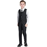 Vipking Suit for Kids Tuxedo Vest and Pants Set Toddler Boy Wedding Outfit Formal Dresswear 5T, 4pc Black