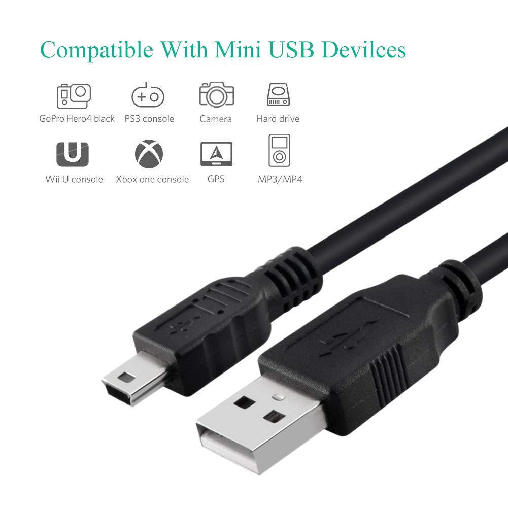 DTOL PS3 Controller Charger Cable Ring Mini USB Data Charging Cord for PS Move PlayStation 3 Wireless Controller, TI84 Plus CE, Digital Camera 10ft 2 Pack