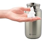 GentleJet Automatic Foaming Soap Dispenser Touchless – Rechargeable Type-C Hands Free Soap Dispenser Bathroom & Kitchen, 2 Foam Levels, Auto-Clean, Stainless Steel (Silver, Cylindrical)