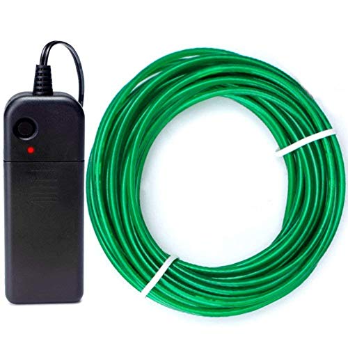 BYS Neon Light El Wire Green High Brightness Electroluminescence Wire with Battery Pack Drivers for Party Decoration and DIY, 16ft/5m Multi Color EL Wire (Green)