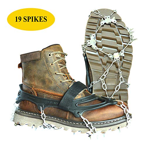 Lamsion Ice Cleats Crampons Traction Snow Grips for Shoes Boots Women Men Anti Slip 19 Snow Spikes for Walking Climbing Jogging Hiking Mountaineering (Black, X-Large) - Thumbnail 7