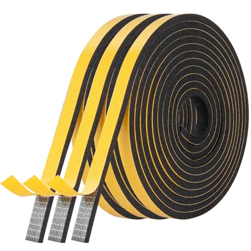 AiQInu Window Sealing Tape, Self Adhesive, 12mm(W) x 6mm(D)/15m(L) High Density Insulation Foam Sealing Tape, Flame Retardant, Door Seal Window