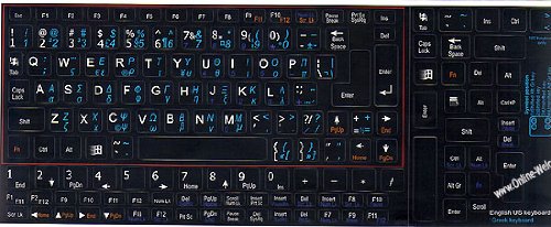 NETBOOK GREEK-ENGLISH KEYBOARD STICKERS BLACK BACKGROUND FOR MINI LAPTOPS