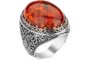 Baltic Amber Ring, Large Sterling Silver Ring, Orange Stone Ring, Handmade Ring for Men, Silver 925 Ring, Turkish Silver Ring