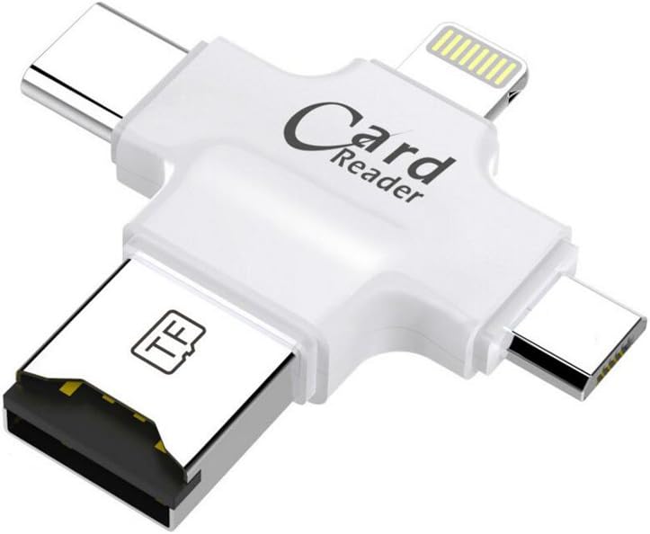 IMEEK All-IN-One TF Card Reader with Lightning/USB/Micro-USB/Type-C Connector for iPhone/iPad/Android Type-C phones/Mac/PC - White