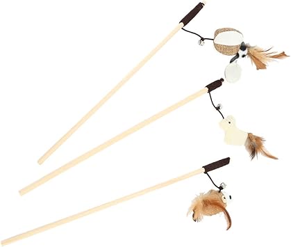 Amazon Pandatree 猫じゃらし 猫おもちゃ ネズミおもちゃ 木製 ペット用品 ストレス解消 運動不足解消 猫遊び ねずみ羽 天然鳥 3点セット Pandatree 猫じゃらし 羽のおもちゃ 通販