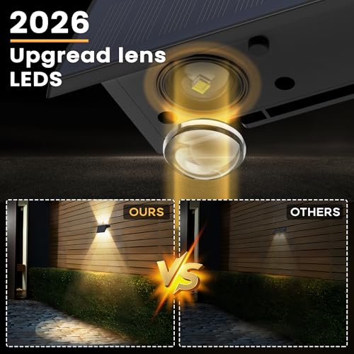 IIRARA Solar Fence Lights Outdoor Garden, Ambient Atmosphere, 4-Pack Warm White, Up & Down Solar Wall Lights Outdoor, Waterproof, Fence Lights Solar Powered for Yard/Pool/Porch