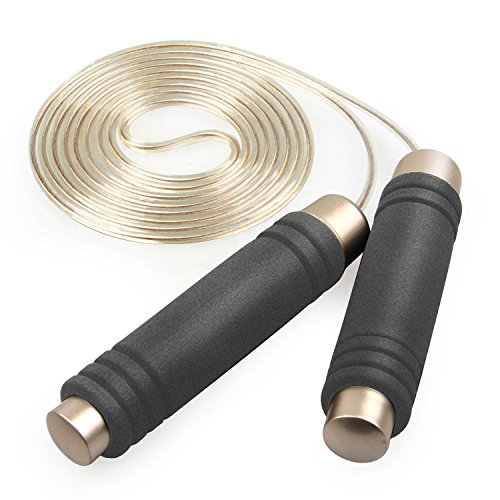 Tagvo Lightweight Crossfit Jump Rope Comfortable Foam Handles, Non-tangle Skipping Rope PVC Steel Cable for Exercise Fitness Working Out, Length Adjustable Jump Rope Max 9.5ft for Adult Kids Men Women