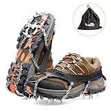 Ice Grippers, 2017 New Design Lightweight 18 Teeth Stainless Steel Spikes Crampons Anti-slip Safe for Walk on Ice and Snow Coming with Storage Bag