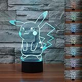 3D Illusion LED Night Light,7 Colors Gradual Changing Touch Switch USB Table Lamp for Holiday Gifts or Home Decorations (Pokemon Pikachu)