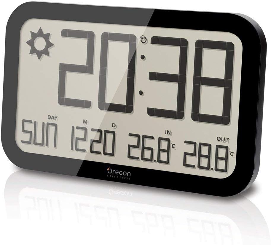 Oregon Scientific JW108 Jumbo Weather Radio-Controlled Wall Clock with Indoor/Outdoor Temperature (Black)