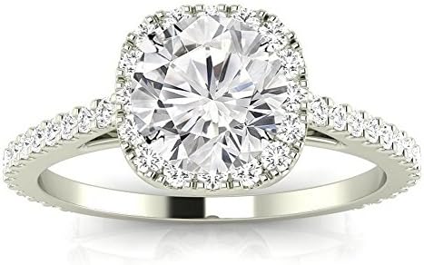 Chandni Jewels 1.85 Cttw 14K White Gold Round Cut Gorgeous Classic Cushion Halo Style Diamond Engagement Ring with a 1.5 Carat I-J Color I2 Clarity Center