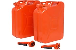 CWKISS 5.3 Gallon Metal Container with Spout and Handle, Cold-Rolled Steel Liquid Storage Jugs, Locking Pin and Sealed Cap, Flexible Pour Extension for Automotive, Off-Road, Lawn and Emergency,Red,2 Pack