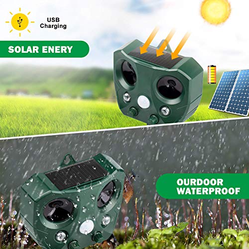 ZOVENCHI Solar Powered Ultrasonic Animal Repeller,Outdoor Waterproof with Motion Activated & LED Lights, Repel unwanted Animal: Cats and Dogs, Squirrels,Raccoons, Foxes, Skunks, Rabbit,etc. - Thumbnail 3
