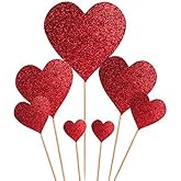 35 pcs Glitter Red Heart Cake Toppers Picks for Sweet Love Theme Wedding Engagement,Valentine's Day Bridal Shower Mother's Day Party Cake Decors (Red heart)