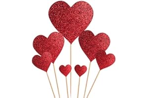 GIGA GUD 35 pcs Glitter Red Heart Cake Toppers Picks for Sweet Love Theme Wedding Engagement,Valentine's Day Bridal Shower Mother's Day Party Cake Decors (Red heart)