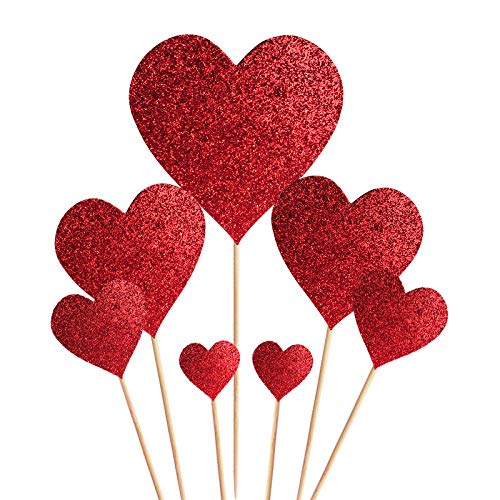 Photo 1 of 35 pcs Glitter Red Heart Cake Toppers Picks for Sweet Love Theme Wedding Engagement,Valentine's Day Bridal Shower Mother's Day Party Cake Decors (Red heart)