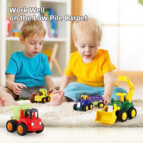 HISTOYE Toy Trucks for 1 2 3 4+ Year Old Boys, Friction Powered Cars for Toddlers Construction Toys Set of 4 Dump Truck Toy, Tractor Toys, Bulldozer, Cement Mixer Truck, Preschool Gifts Boys & Girls