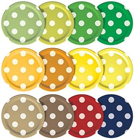 Mortier Pilon Mason Jar Lids-Set of 12 (Design-Dotted), White, 7.03 x 7.03 x 2.77 cm