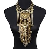 Statement Necklace, SUMAJU Beads Coin Fringe Statement necklace Bohemian Ethnic Tribal Boho
