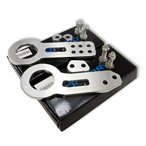 KonKord Performance JDM Silver Anodized Billet Aluminum Racing Front &amp; Rear Tow Towing Hook Kit TH1003-SL