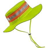 High Visibility Reflective Sun Hat Neon Safety Boonie Hat Wide Brim Mesh Bucket Cap for Men Women Summer