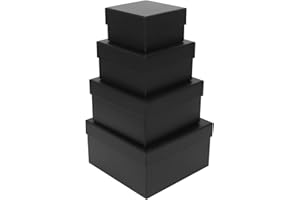 CHARMGIFTBOX 4 Pack Large Nesting Gift Boxes with Lids, Assorted Sizes Black Square Gift Box for Presents, Stackable Boxes for Birthday Wedding Christmas Party Gift Wrapping
