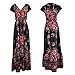 R.Vivimos Women's Summer Vintage Floral Print Deep V Neck High Low Long Dresses (2XL,Black)