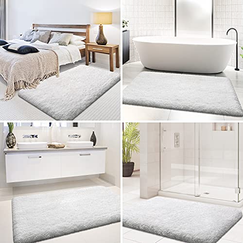 KMAT Bathroom Rugs Bath Mat 32" x 47",Large Soft Shaggy White Microfiber Shower Rug, Machine
