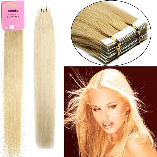 habis Remy Human Hair Extensions Tape In Straight Hair 40pcs#613 24''